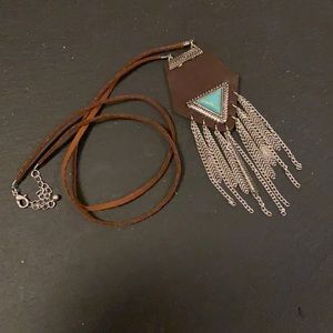 Leather and metal long necklace